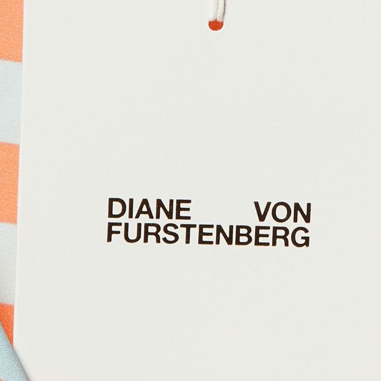 مملوكة مسبقًا Diane Von Furstenberg Orange Checkered Print Silk Asymmetric Ruffle Detail Dress L