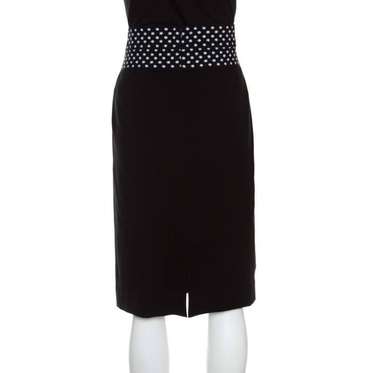 Pre Owned Diane Von Furstenberg Black Dotted Wasitband Detail Elsa Skirt M