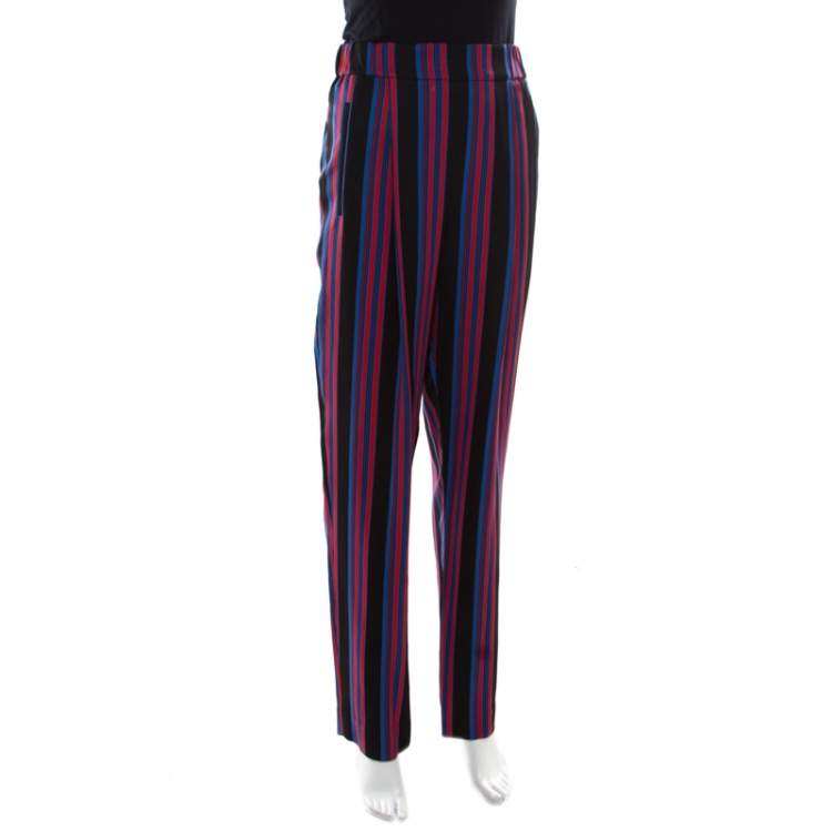 Pre Owned Diane Von Furstenberg Multicolor Striped Elasticized Waist Soft Trousers M