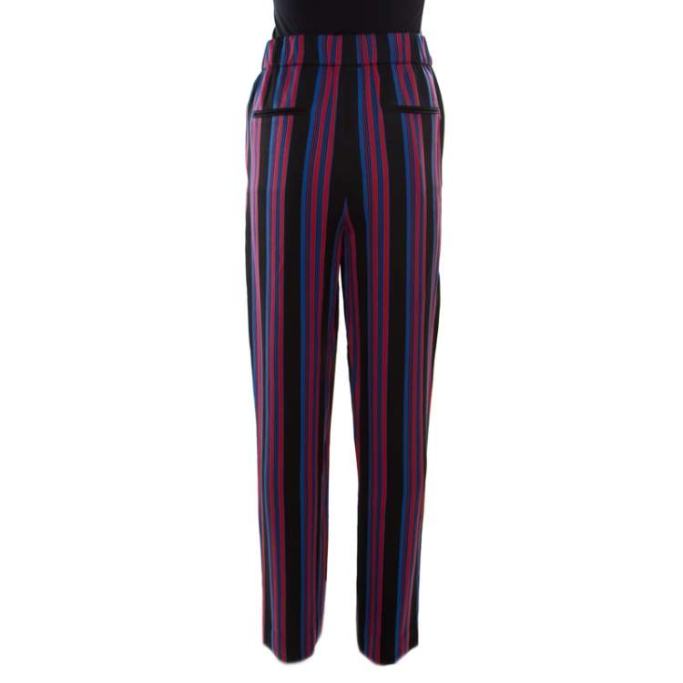 Pre Owned Diane Von Furstenberg Multicolor Striped Elasticized Waist Soft Trousers M