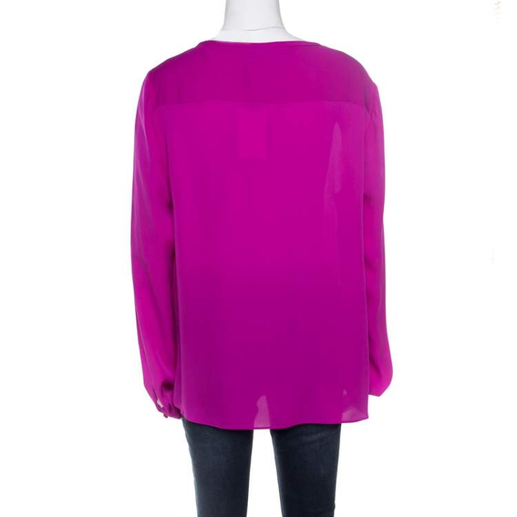 مملوكة مسبقًا Diane Von Furstenberg Summer Beet Silk Pintuck Detail Blouse XL