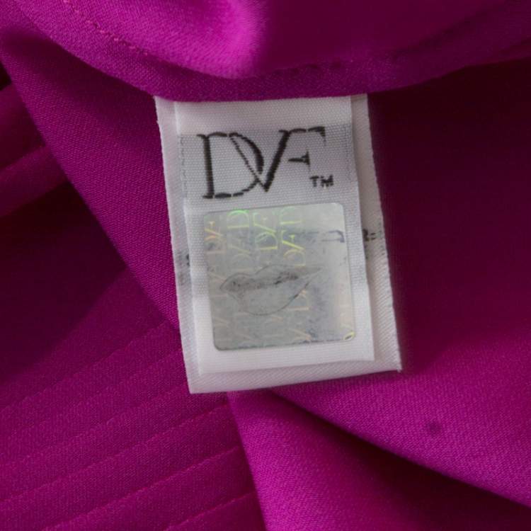 مملوكة مسبقًا Diane Von Furstenberg Summer Beet Silk Pintuck Detail Blouse XL