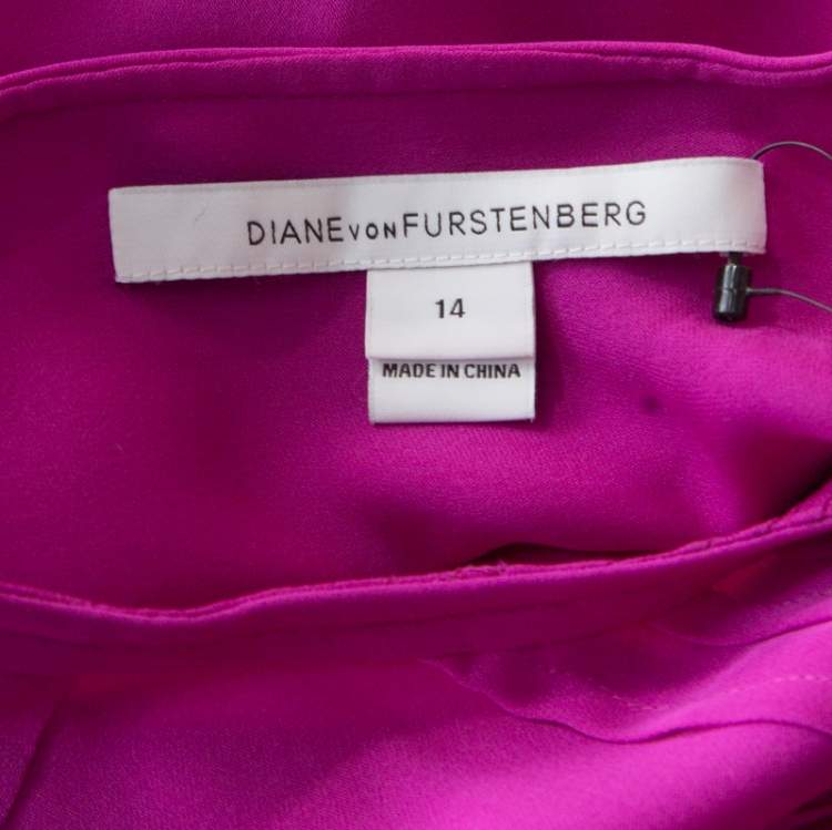 مملوكة مسبقًا Diane Von Furstenberg Summer Beet Silk Pintuck Detail Blouse XL