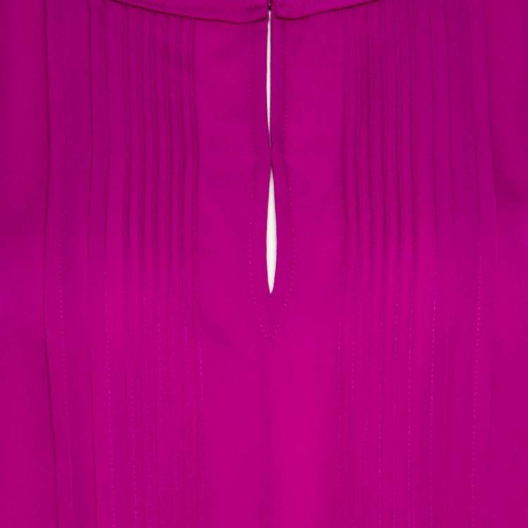 مملوكة مسبقًا Diane Von Furstenberg Summer Beet Silk Pintuck Detail Blouse XL