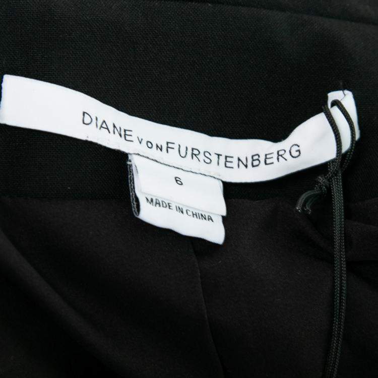 Pre Owned Diane von Furstenberg Black Crepe Jacquard Paneled Olena Jacket M
