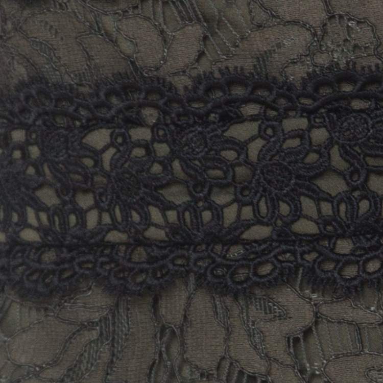Pre Owned Diane Von Furstenberg Olive Green V-Neck Viera Lace Dress L