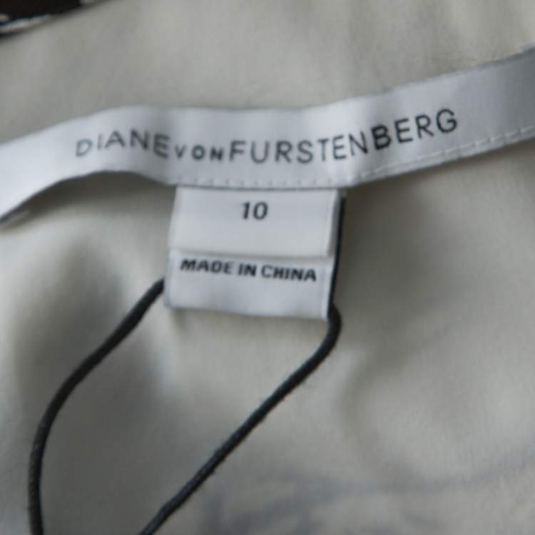 مملوكة مسبقًا Diane von Furstenberg Monochrome Printed Wool and Silk Blend Madyson Dress L