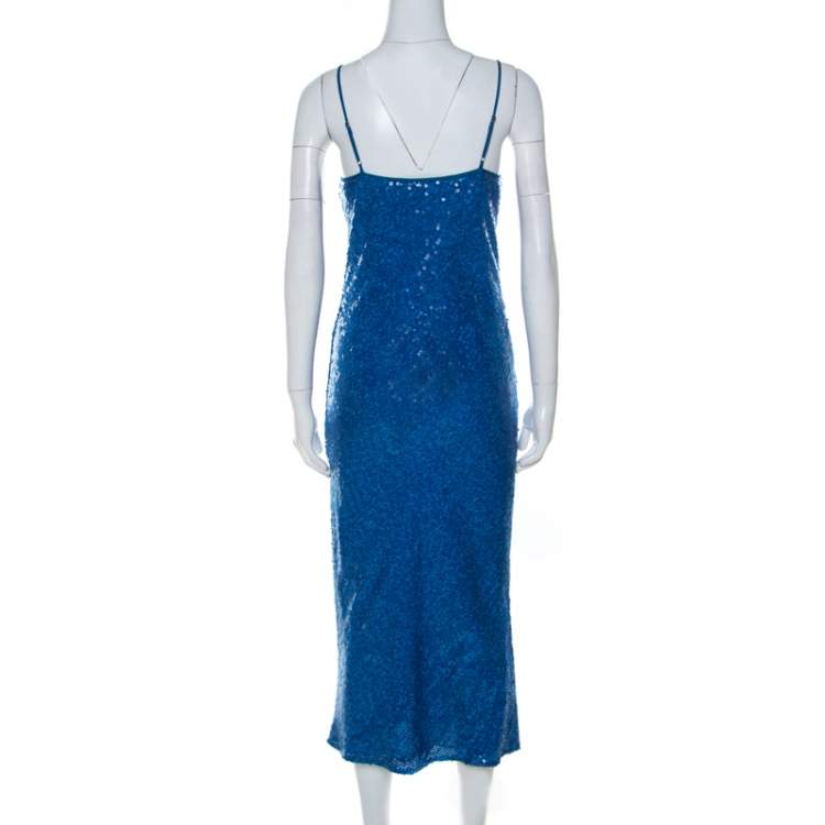 Pre Owned Diane von Furstenberg Blue Sequinned Havita Slip Dress S