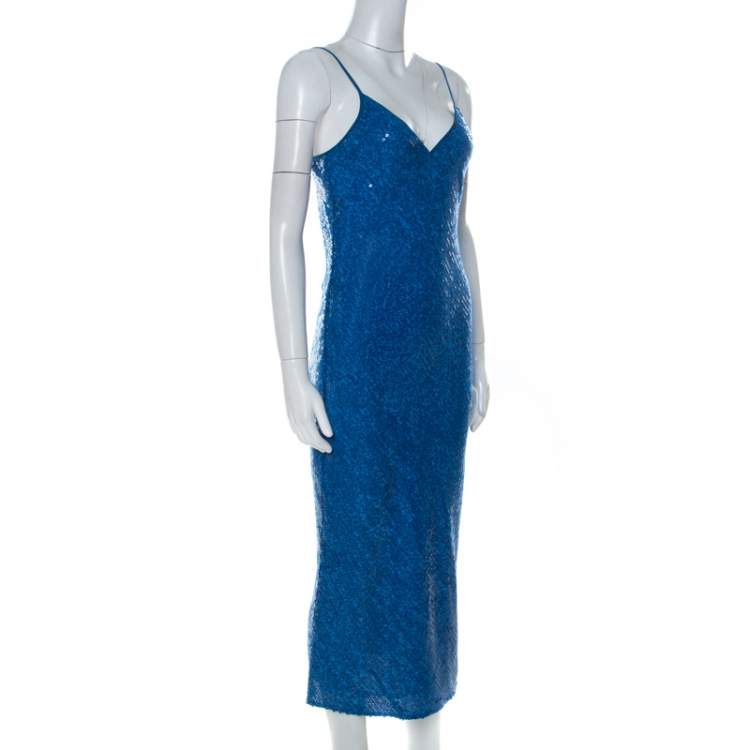 Pre Owned Diane von Furstenberg Blue Sequinned Havita Slip Dress S