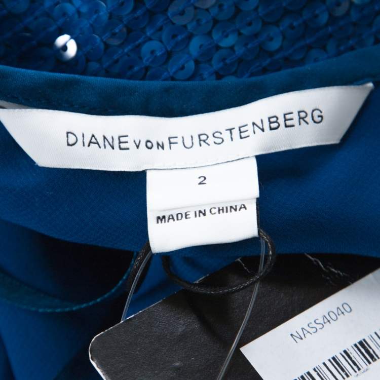 Pre Owned Diane von Furstenberg Blue Sequinned Havita Slip Dress S