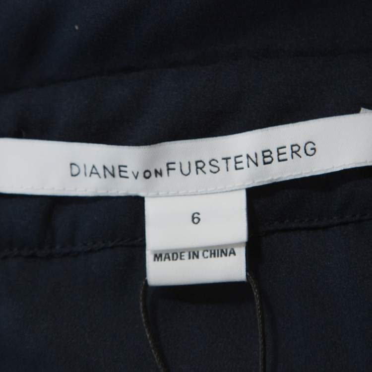 مملوكة مسبقًا Diane Von Furstenberg Midnight Blue Lace Long Sleeve Viera Dress M