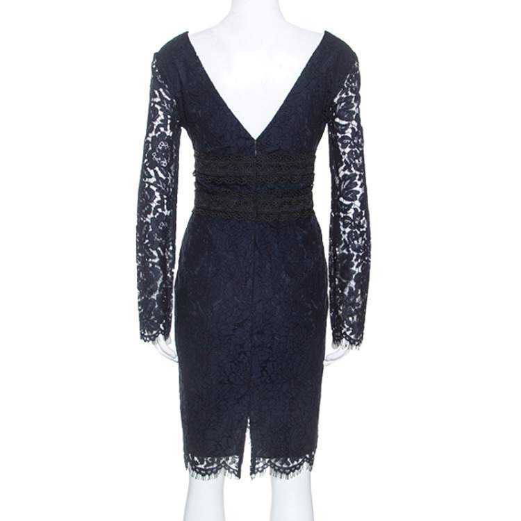 مملوكة مسبقًا Diane Von Furstenberg Navy Blue Lace Viera Cocktail Dress M