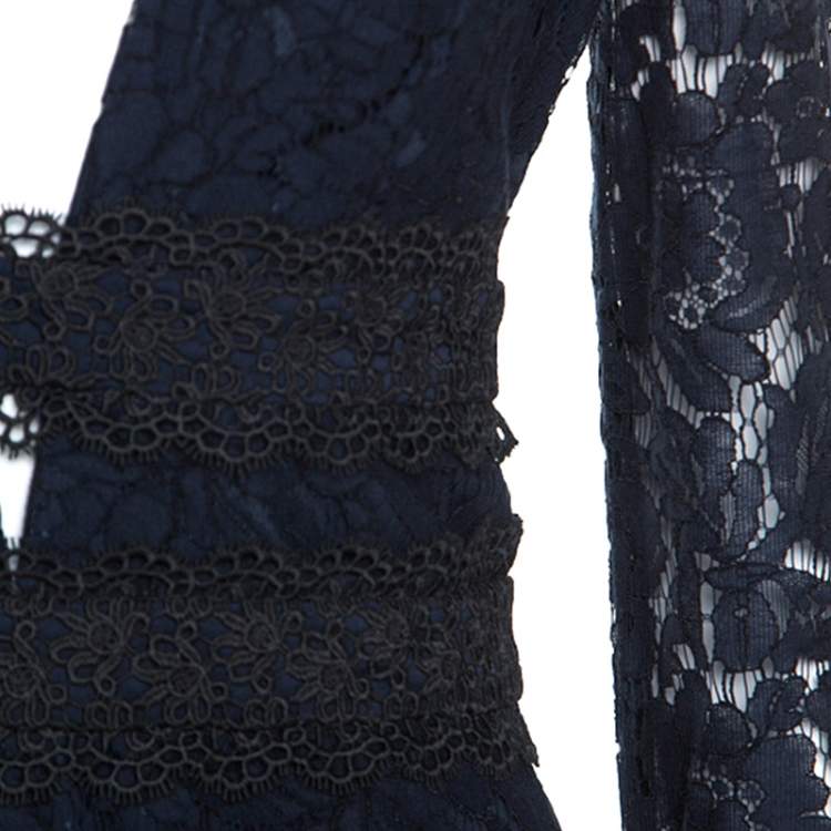 مملوكة مسبقًا Diane Von Furstenberg Navy Blue Lace Viera Cocktail Dress M
