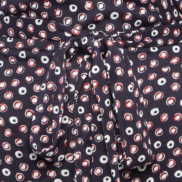Pre Owned Diane Von Furstenberg Navy Blue Pirouette Dot Print Silk Jersey Cybil Wrap Dress M