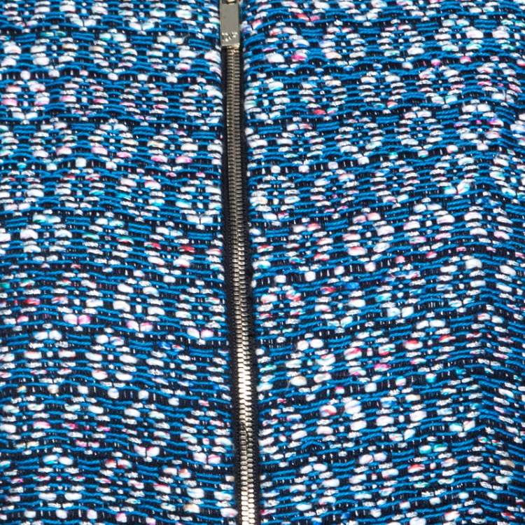 Pre Owned Diane Von Furstenberg Blue Lurex Jacquard Knit Rylan Jacket L