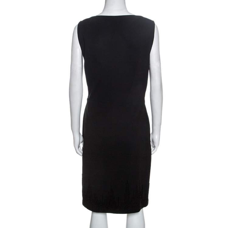 Pre Owned Diane Von Furstenberg Black Embellished Crepe Bella Dress L