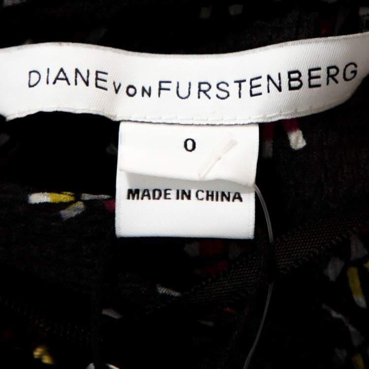 Pre Owned Diane Von Furstenberg Black Lurex Printed Silk Evelina Dress XS