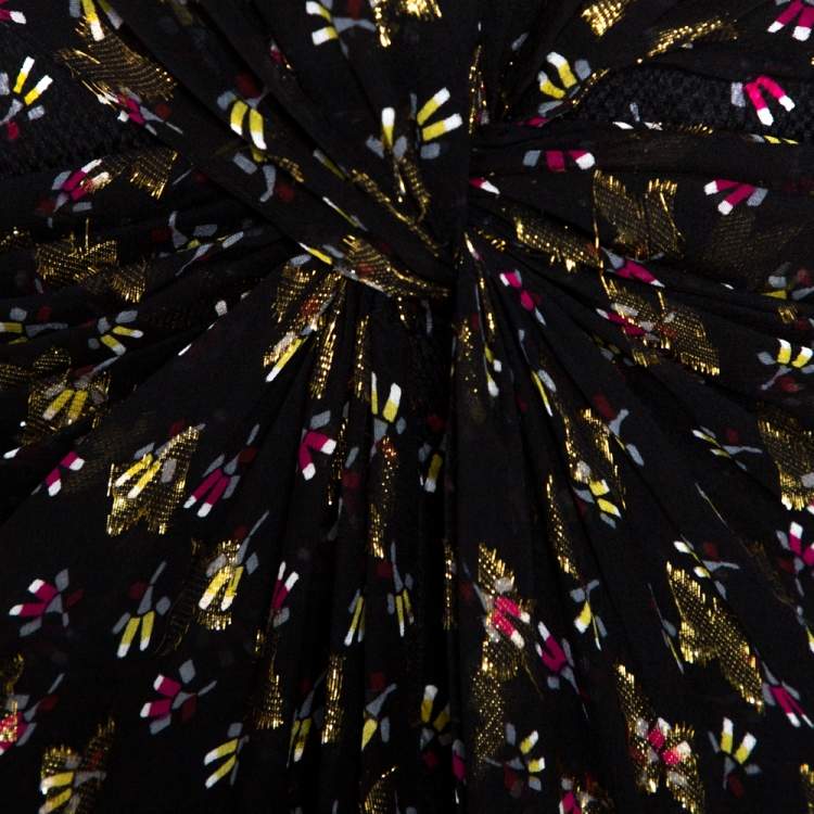Pre Owned Diane Von Furstenberg Black Lurex Printed Silk Evelina Dress XS
