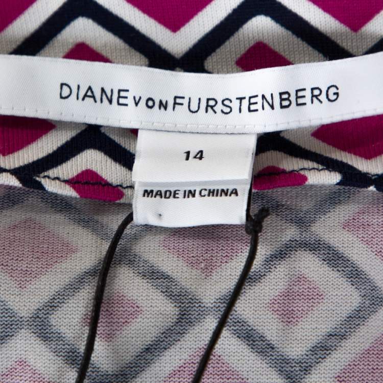 مملوكة مسبقًا Diane von Furstenberg Pink Geometric Print New Julian Two Mini Wrap Dress XL