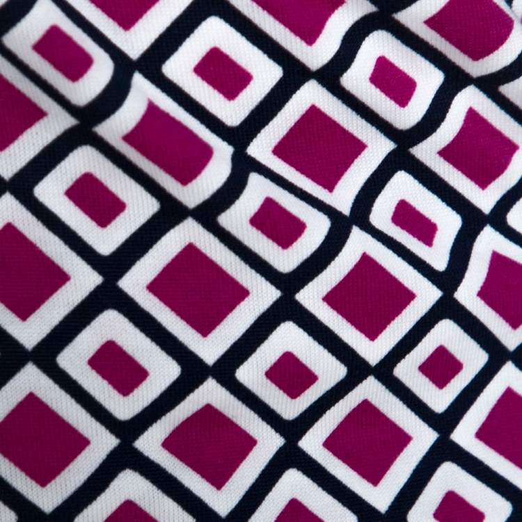 مملوكة مسبقًا Diane von Furstenberg Pink Geometric Print New Julian Two Mini Wrap Dress XL