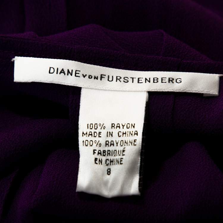 Pre Owned Diane Von Furstenberg Purple Crepe Pleat Front Sliced Dress M