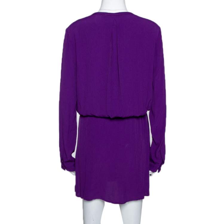 Pre Owned Diane Von Furstenberg Purple Crepe Pleat Front Sliced Dress M
