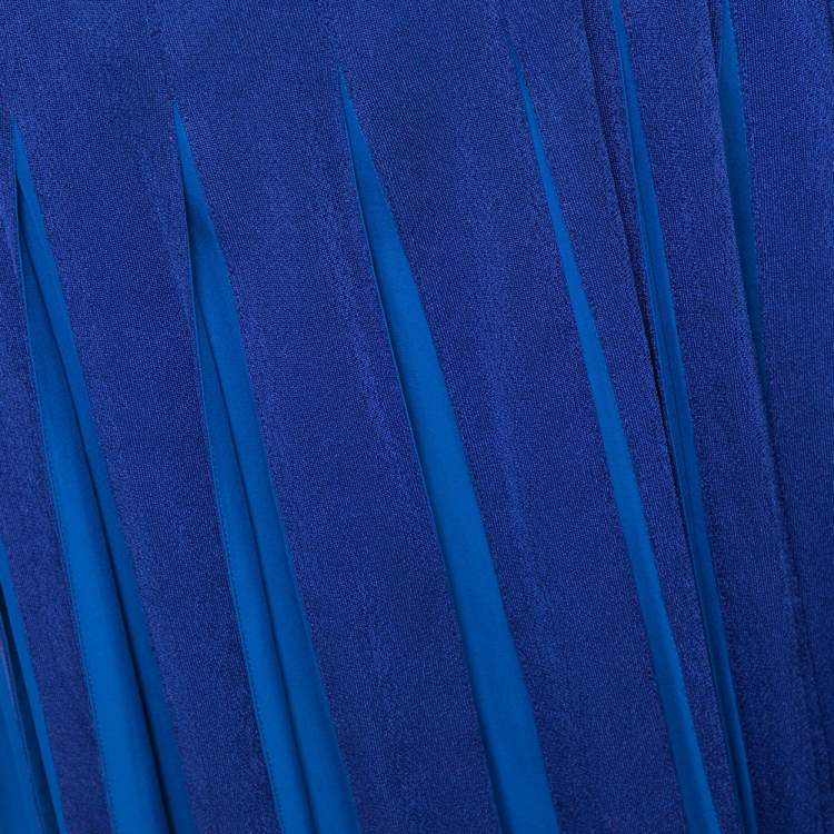 Pre Owned Diane von Furstenberg Blue Jersey Pleated Stevie Wrap Dress S
