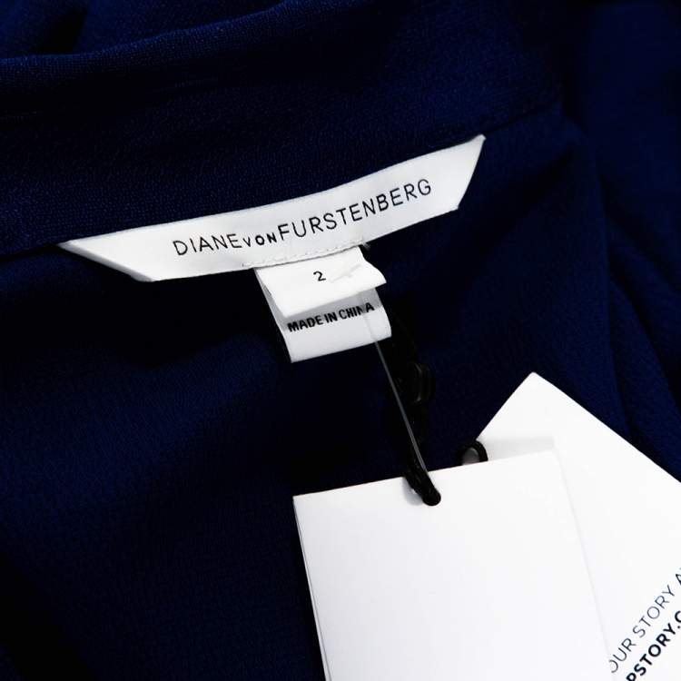 Pre Owned Diane von Furstenberg Blue Jersey Pleated Stevie Wrap Dress S