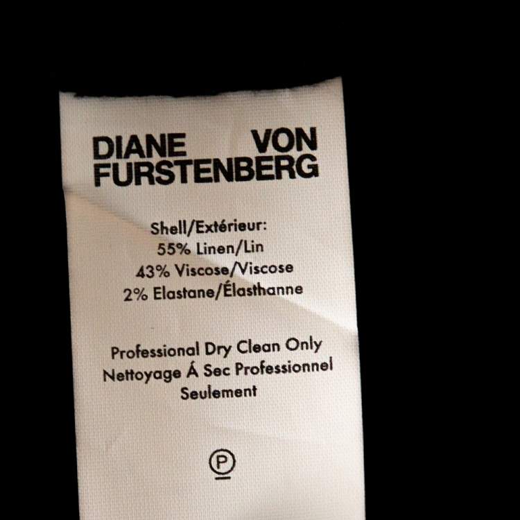 Pre Owned Diane von Furstenberg Black Linen Pleat Front Flared Pants M