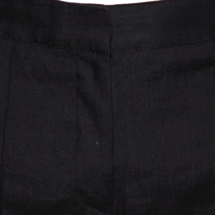 Pre Owned Diane von Furstenberg Black Linen Pleat Front Flared Pants M
