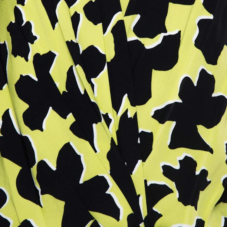 Pre Owned Diane Von Furstenberg Green/Black Silk Crepe Print Dora Lily Midi Dress L