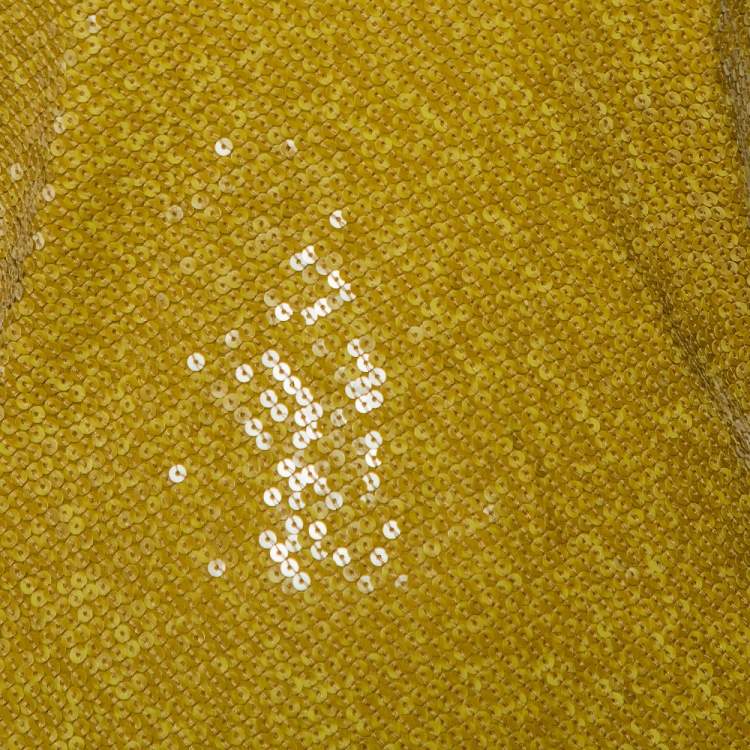 Pre Owned Diane Von Furstenberg Mustard Yellow Sequin Embellished Silk Havita Dress M