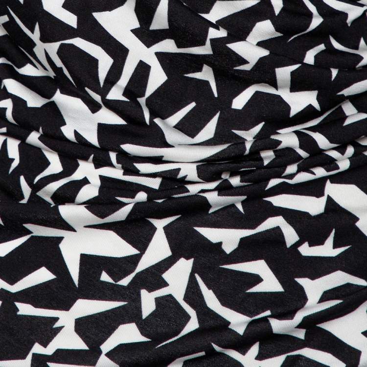 مملوكة مسبقًا Diane Von Furstenberg  Monochrome Abstract Printed Knit Ruched Bentley Dress M