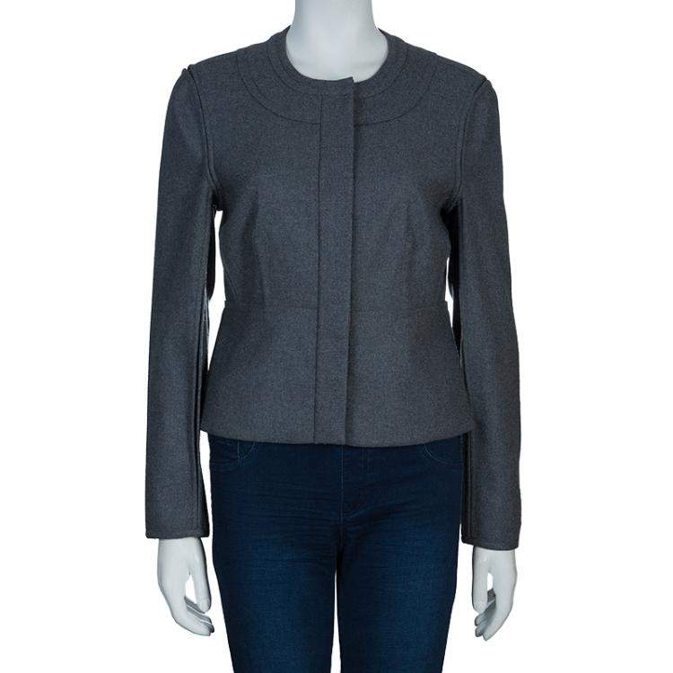 Pre Owned Diane von Furstenberg Grey Maya Peplum Wool Blazer L