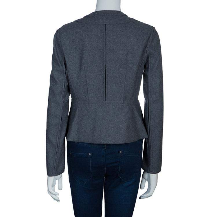 Pre Owned Diane von Furstenberg Grey Maya Peplum Wool Blazer L
