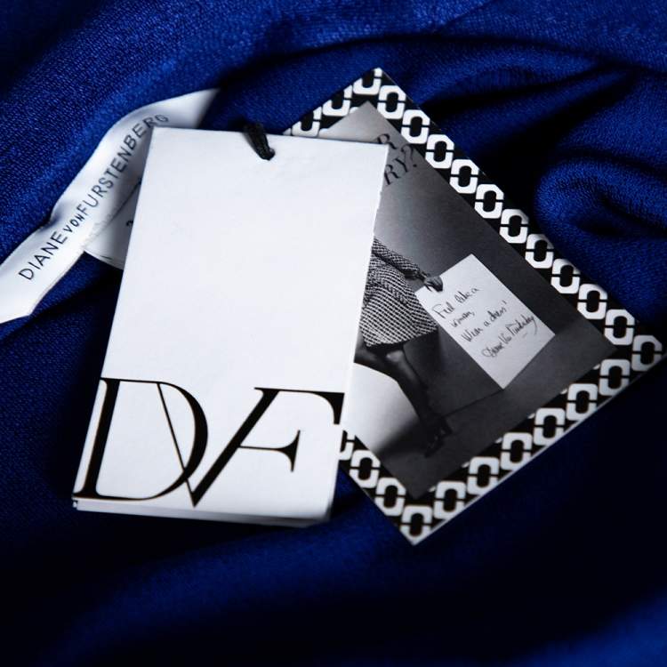 Pre Owned Diane von Furstenberg Blue Jersey Pleated Stevie Wrap Dress S