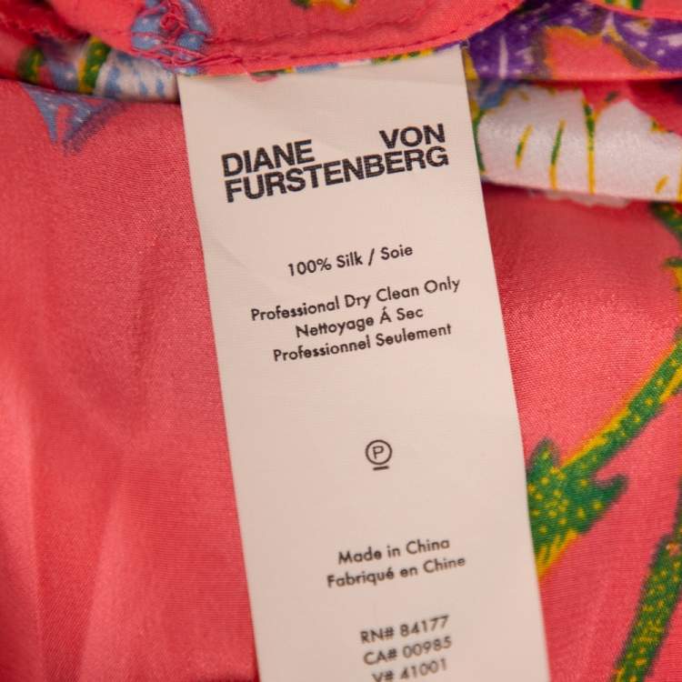 Pre Owned Diane von Furstenberg Pink Floral Printed Silk Pleated Detail D Ring Wrap Skirt M
