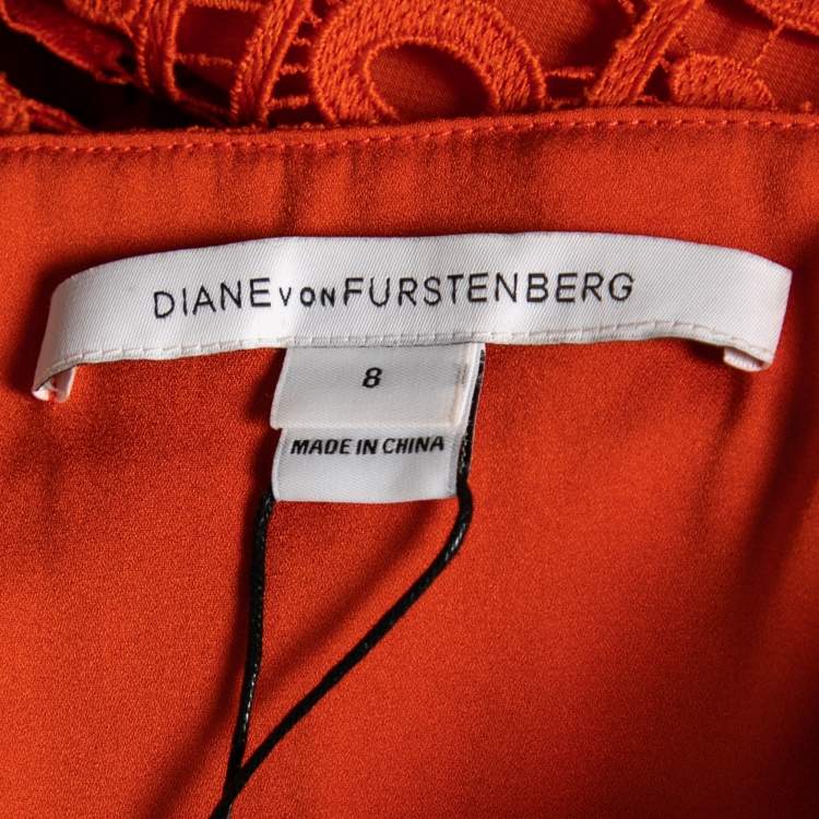 مملوكة مسبقًا Diane von Furstenberg Orange Lace Flounce Tiana Sleeveless Dress M