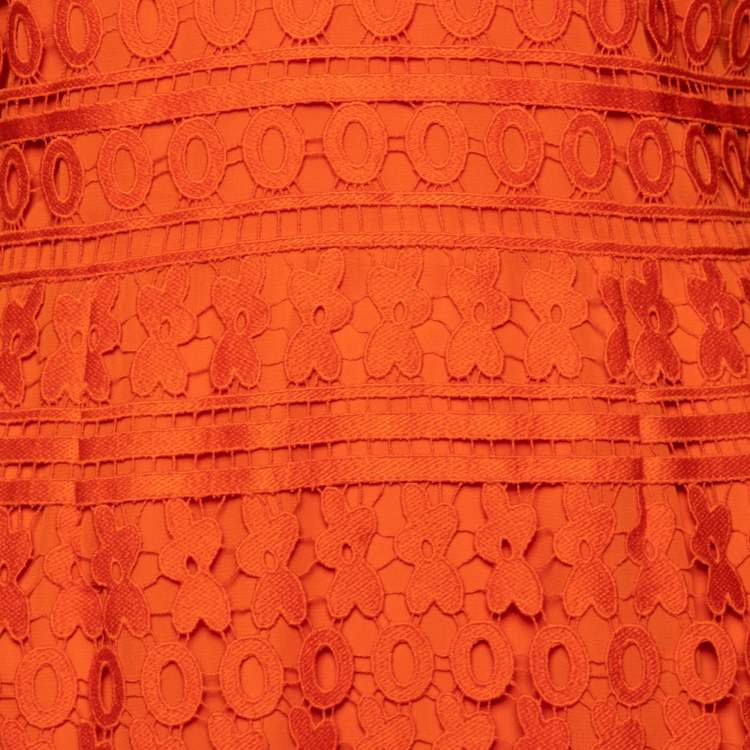 مملوكة مسبقًا Diane von Furstenberg Orange Lace Flounce Tiana Sleeveless Dress M