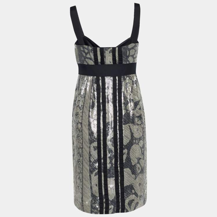 Pre Owned Diane von Furstenberg Grey Sequined Ariba Bodycon Dress S
