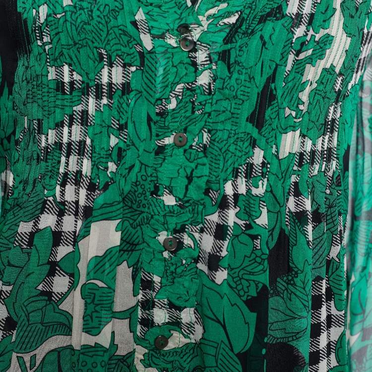 Pre Owned Diane von Furstenberg Green Printed Silk Chiffon Layla Shirt Dress L