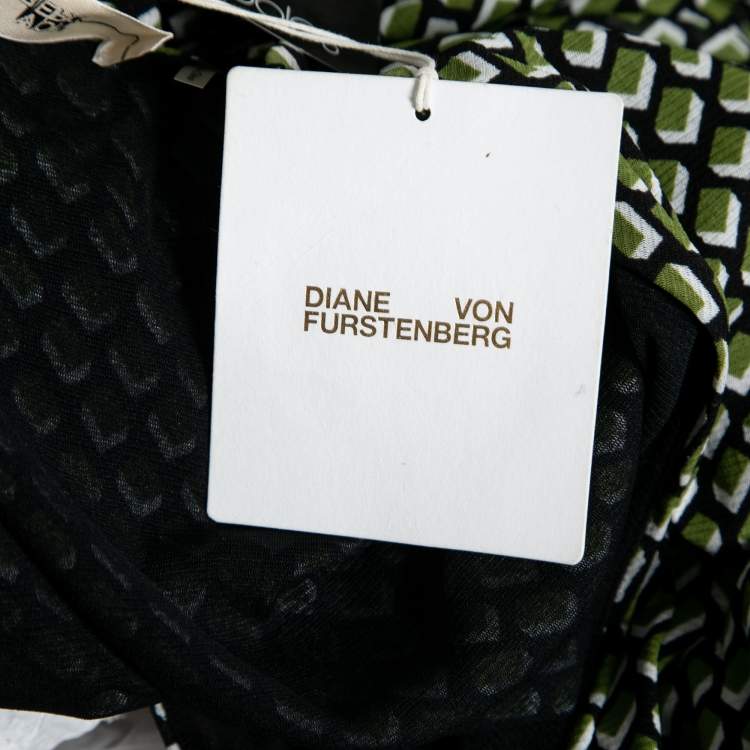 Pre Owned Diane Von Furstenberg Green Geometric Print Jersey Rilynn Wrap Dress XL