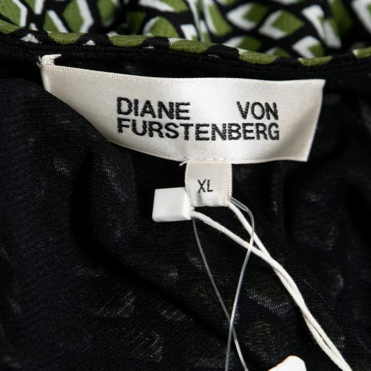 Pre Owned Diane Von Furstenberg Green Geometric Print Jersey Rilynn Wrap Dress XL