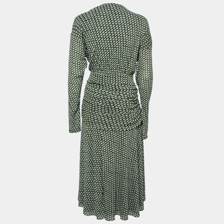 Pre Owned Diane Von Furstenberg Green Geometric Print Jersey Rilynn Wrap Dress XL