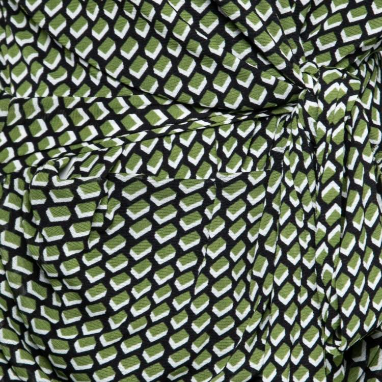 Pre Owned Diane Von Furstenberg Green Geometric Print Jersey Rilynn Wrap Dress XL