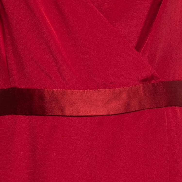 Pre Owned Diane Von Furstenberg Red Silk Wrap Effect Long Dress L