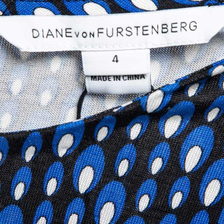 Pre Owned Diane von Furstenberg  Blue & Green Printed Stretch Silk Evita Midi Dress S