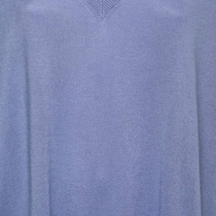 Pre Owned Diane Von Furstenberg Blue Silk & Cashmere V-Neck Knit Top L