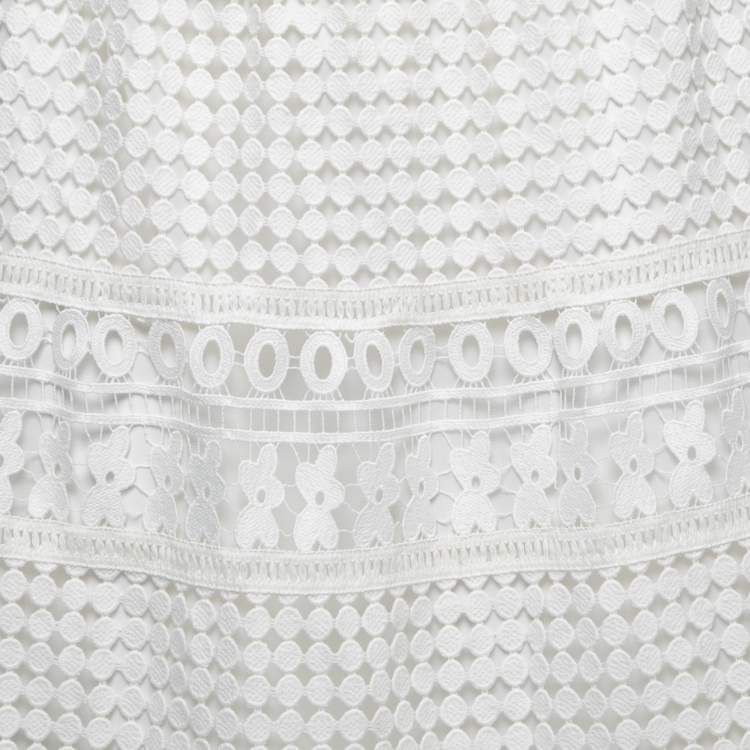 Pre Owned Diane Von Furstenberg White Guipure Lace Midi Skirt L