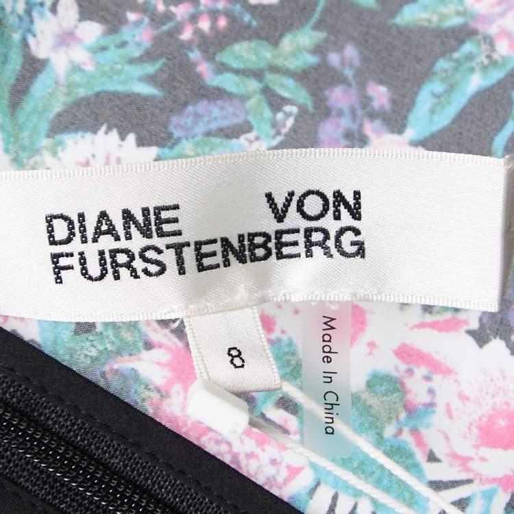 مملوكة مسبقًا Diane Von Furstenberg Black Floral Printed Crepe Midi Dress M